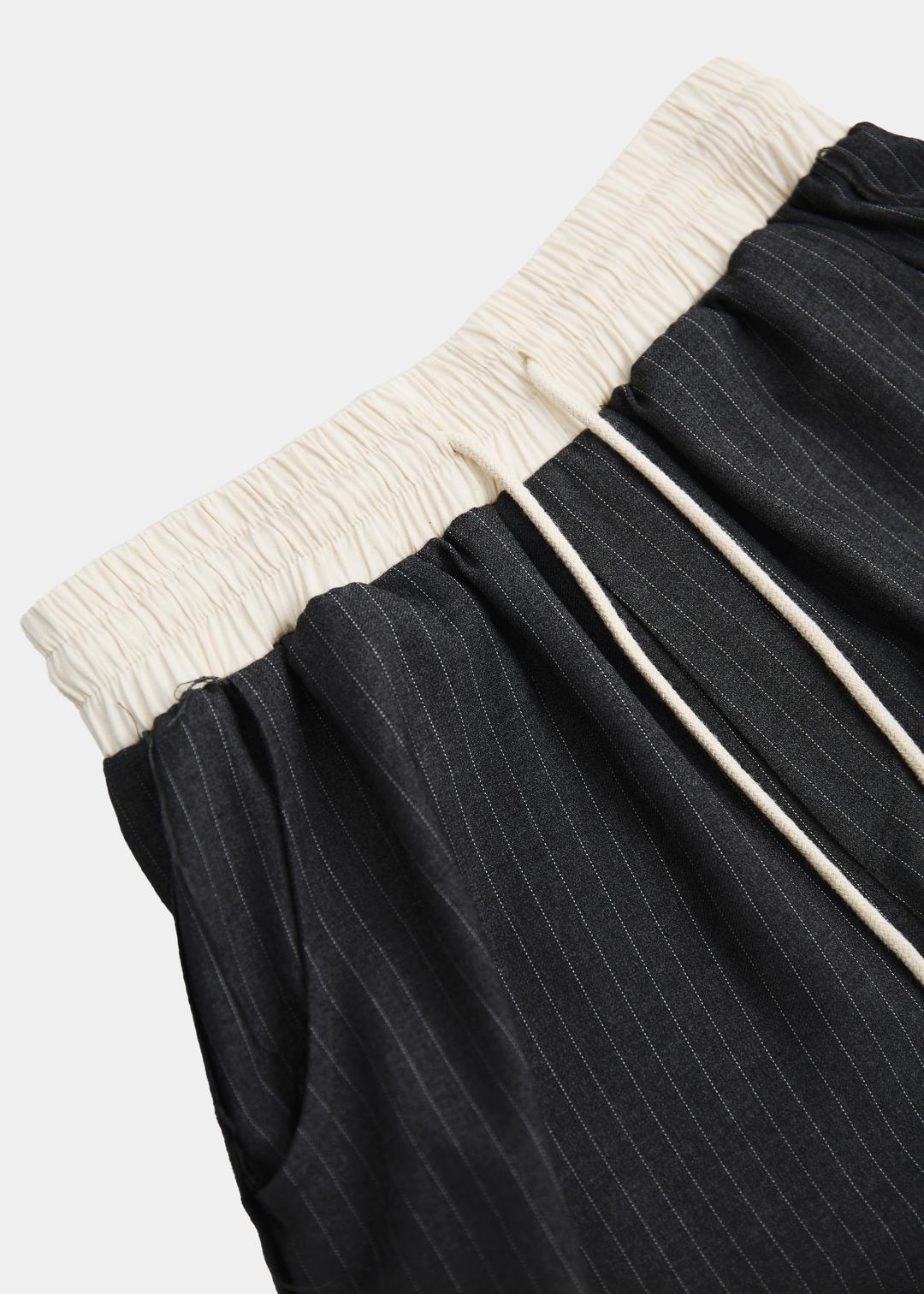 STRIPE WIDE SLACKS - BLACK