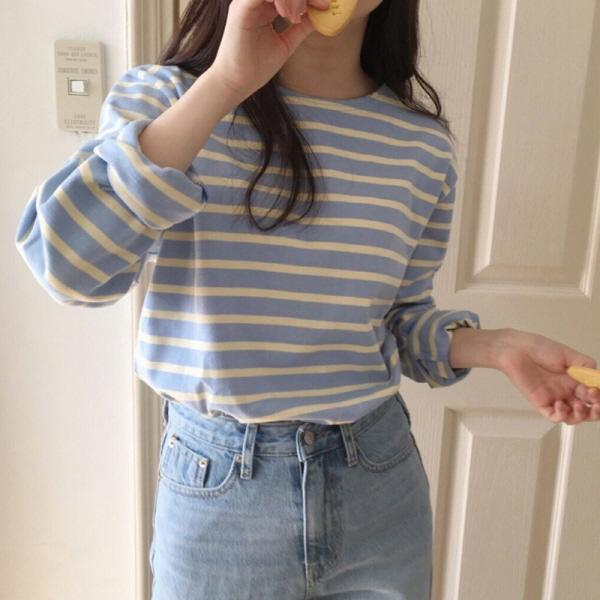 문문 스트라이프 긴팔 티셔츠