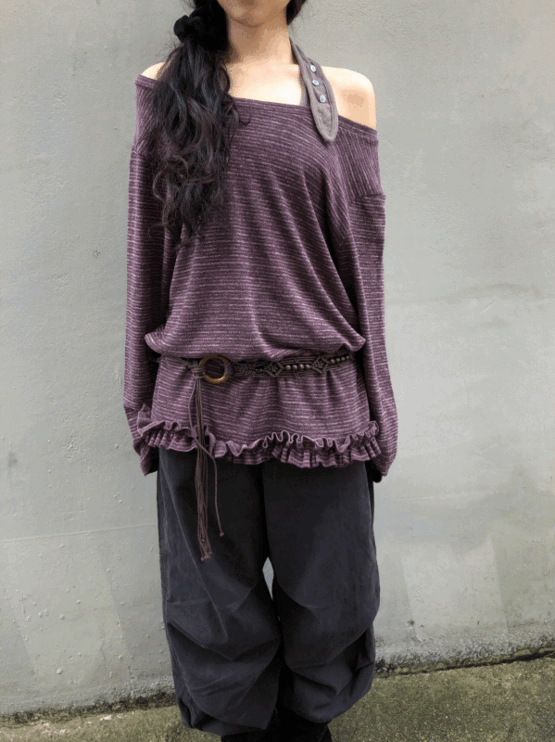 stripe frill knit tee (3color) / 스트라이프 프릴 니트 티