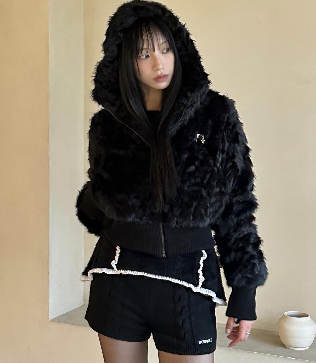 Bunny Cropped Fur Hooded Jumper