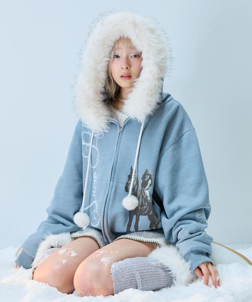 L21 SNOW FUR HOOD ZIP-UP(SKY BLUE)