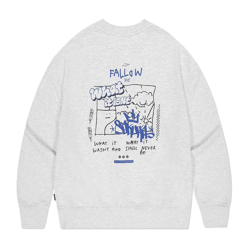 팔로우 드로잉 그래픽 맨투맨 라이트 그레이