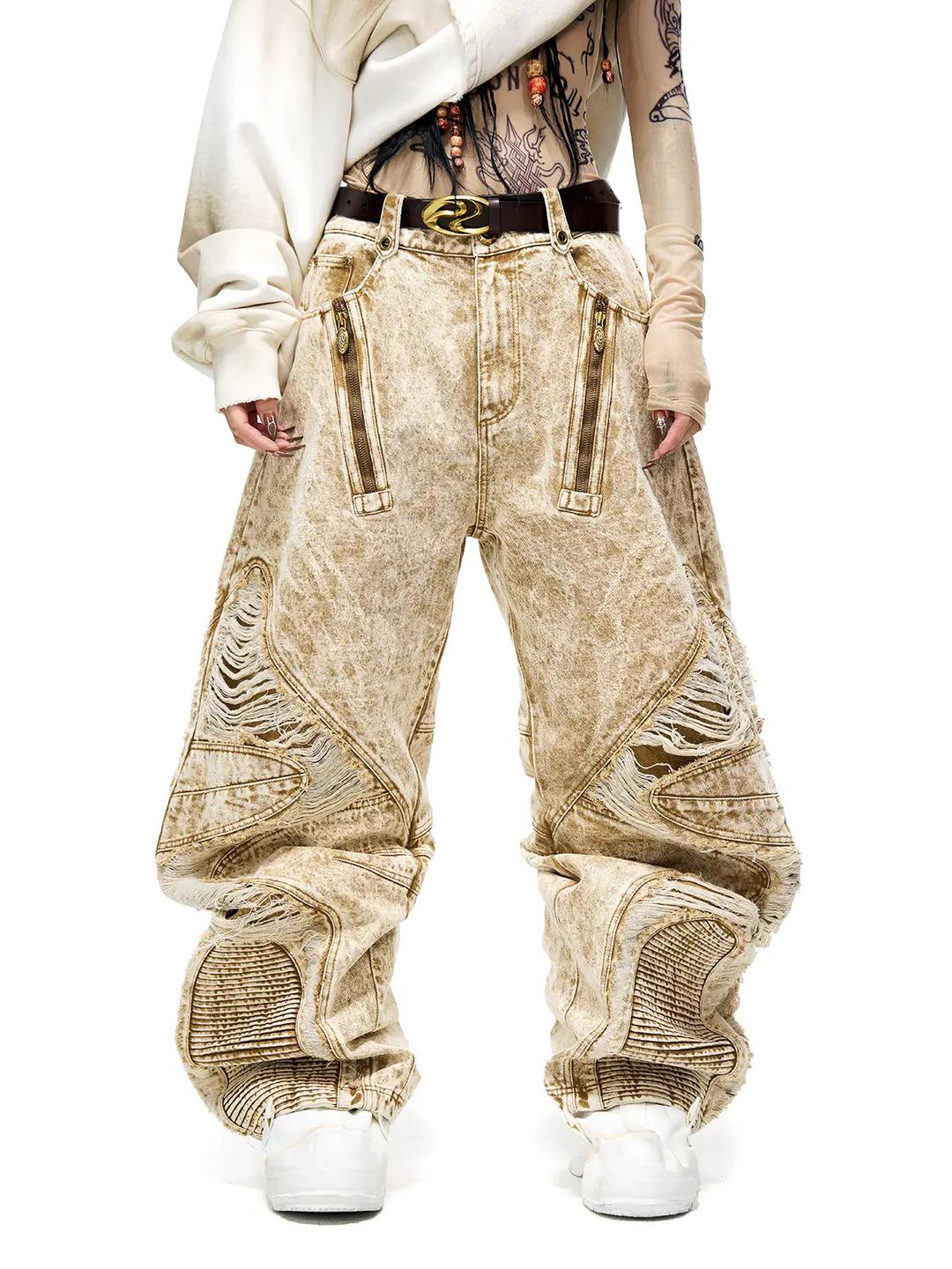 Distroyed Apricot Baggy Jeans