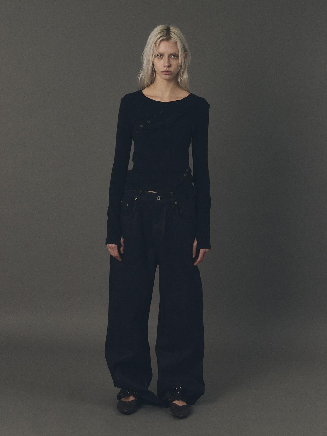 Wide Washed Denim Pants_Coating Black