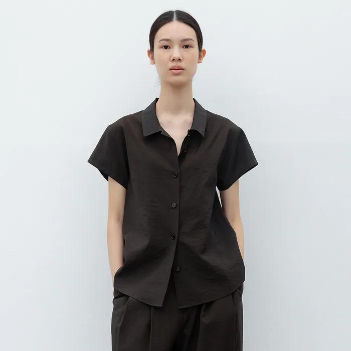 [2차 리오더] Short-Sleeve Sheer Blouse_Black