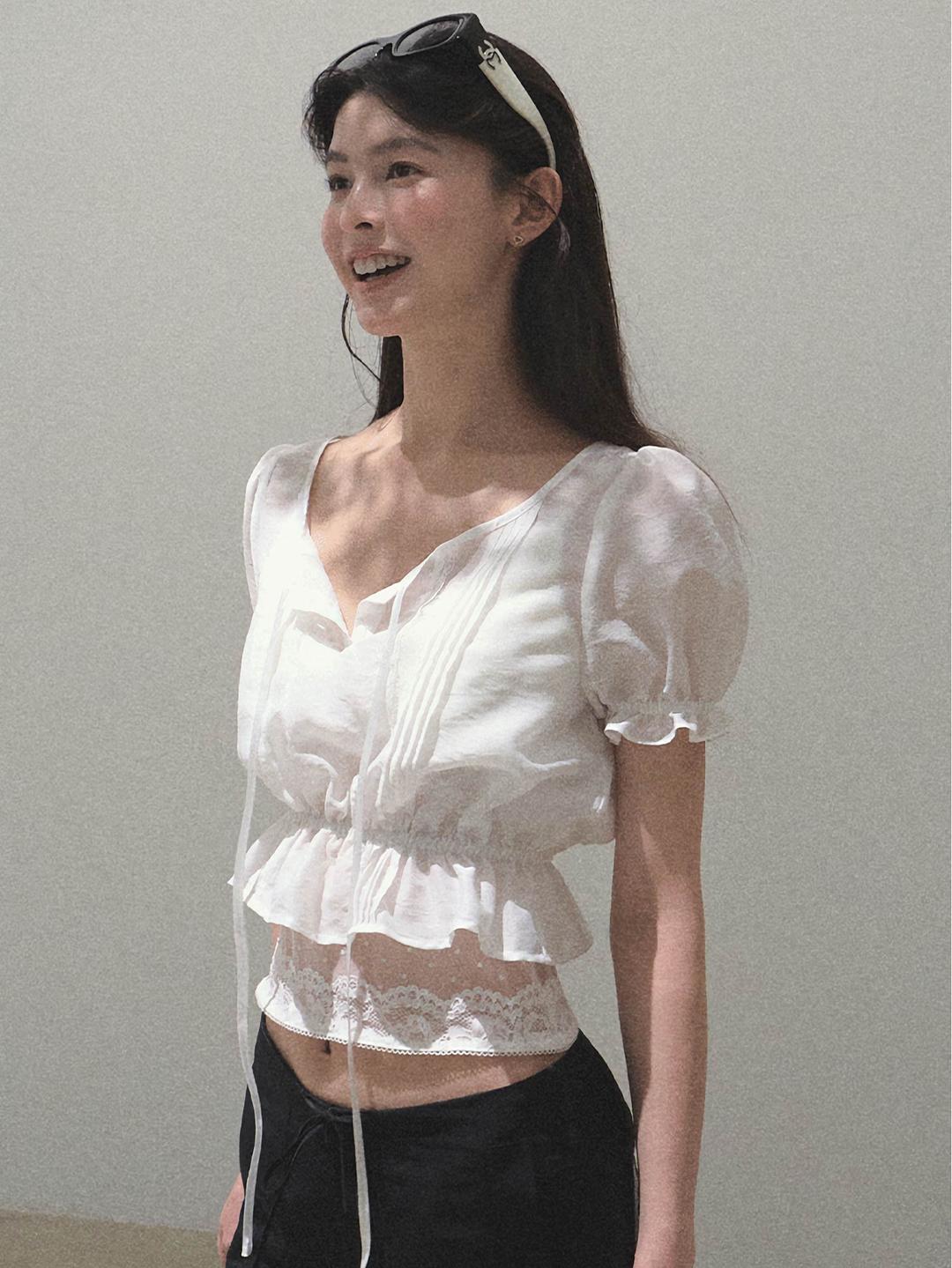 [OAK MOO] "Wrinkles of the Wind\" Crop Puff Shirt