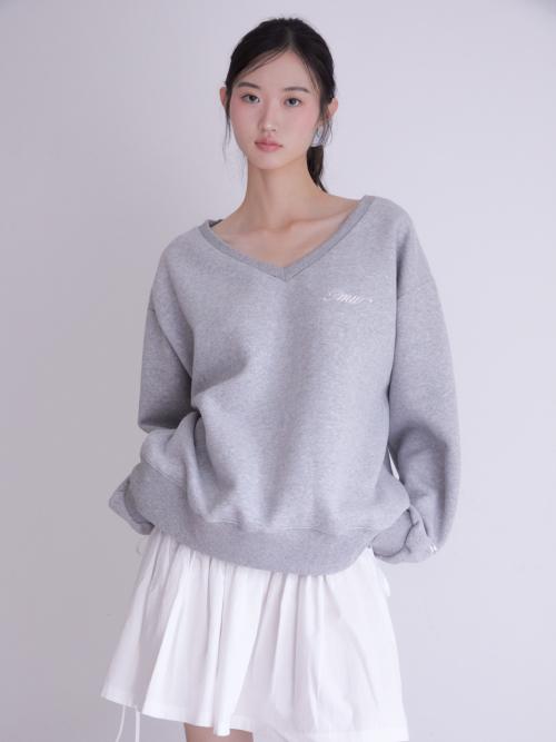 레터링 딥 브이넥 스웻셔츠 (멜란지그레이/양기모)