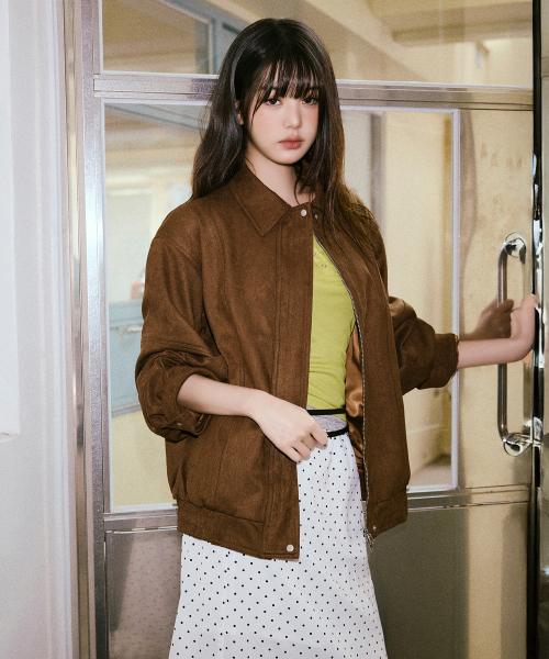 SUEDE BLOUSON JACKET DEEP BROWN