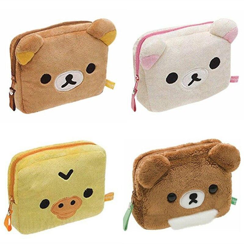 Rilakkuma 플러시 멀티 케이스 귀여운 메이크업 정리 보관 가방, 애니메이션 곰 카와이 화장품 가방, 화장대 미용 케이스, 세면 가방