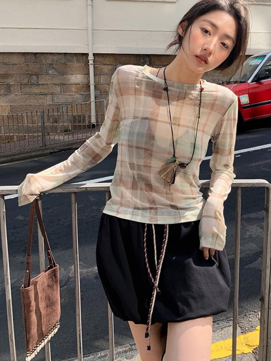 시스루 체크 티셔츠