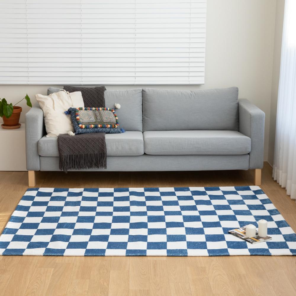 빨아쓰는 체커보드 체크 사계절 거실 단모 러그 카페트