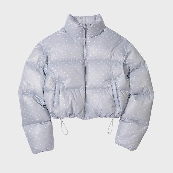 Polka Cropped Puffer Down Baby Blue