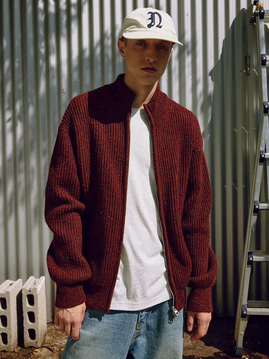 WOOL NEP ZIP-UP CARDIGAN_Wine