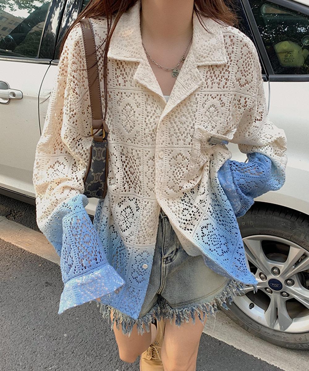 [휴양지🛫룩/여름셔츠] 로니 오버핏 시스루 펀칭 레이스 셔츠