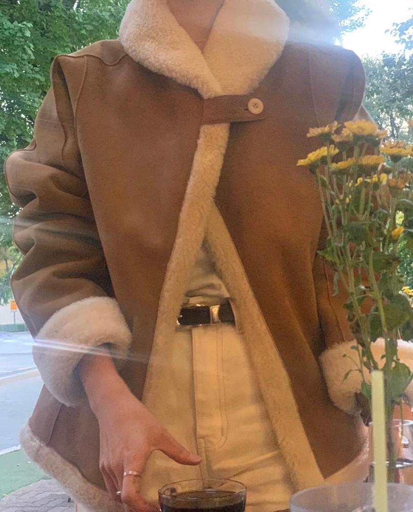 오브제 아이리스 숄 스웨이드 무스탕 (2color)