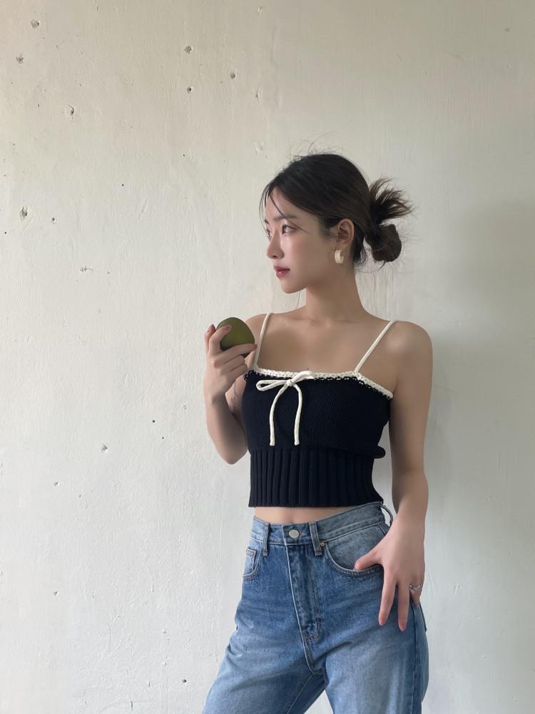 [강추] 브러쉬 리본 니트 나시 , 2col