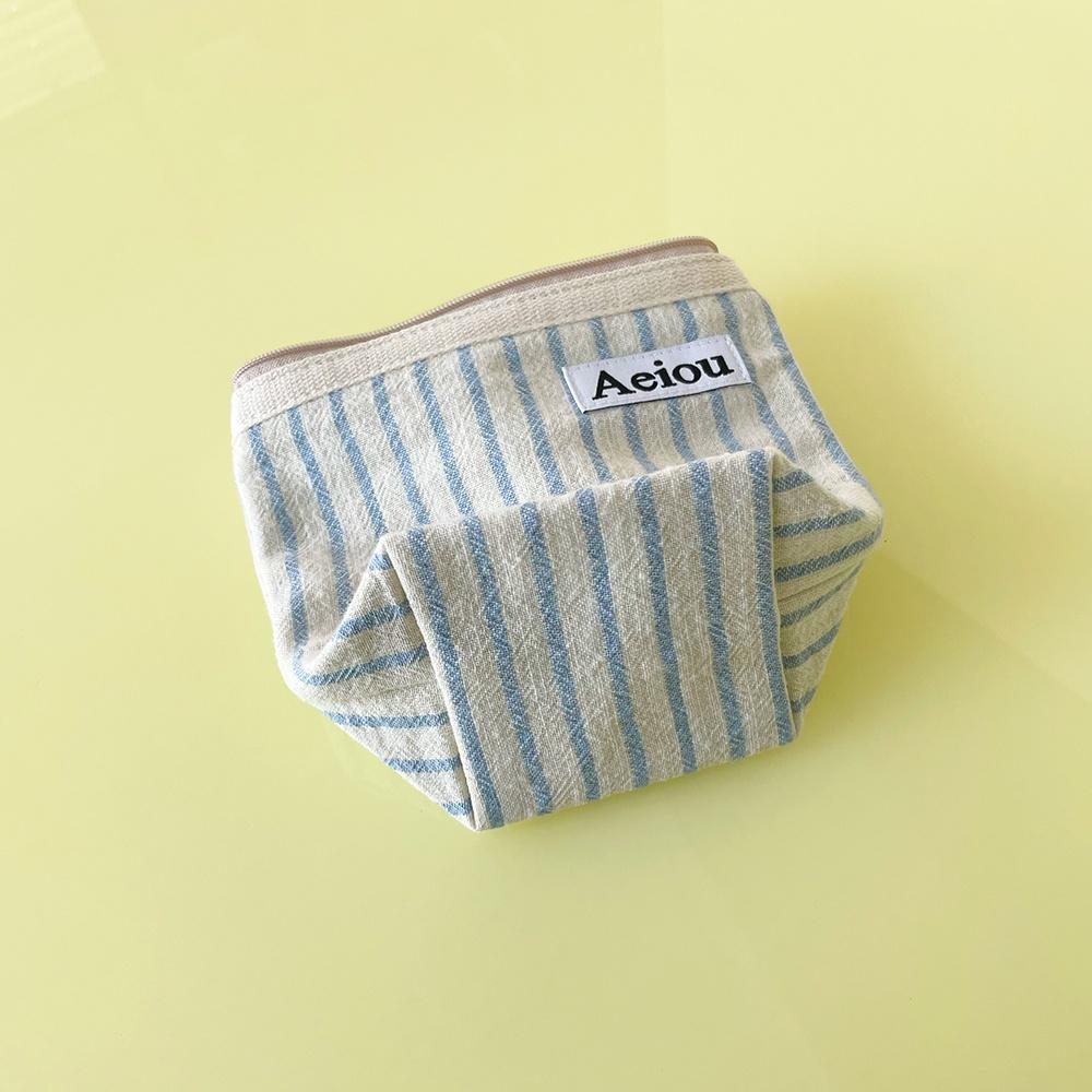 Aeiou Basic Pouch (M size) Stripe Crayon Baby Blue