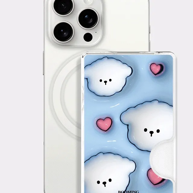 (자체제작)맥세이프 카드 지갑 포켓 댕청한 강아지 케이스 3D 댕댕이 바둑이 자석 마그네틱 아이폰 갤럭시 교통 카드 수납 NFC 인식