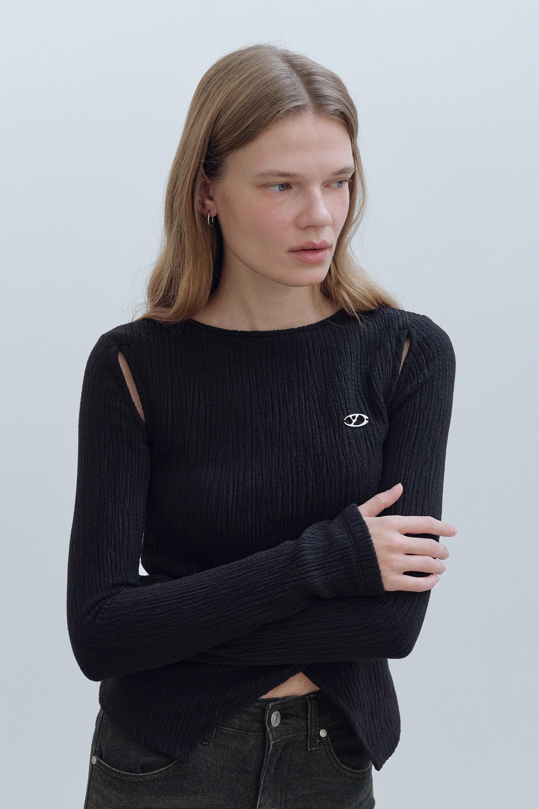 CUT OUT WRAP KNIT TOP - BLACK