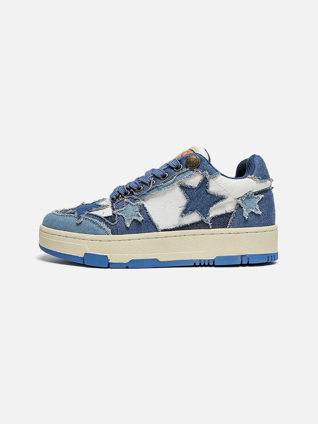 StarryClimb Stars Casual All-Match Denim Skate Shoes - White blue / W 5