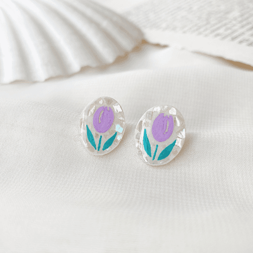 🌷보라 튤립 귀걸이 (자개)