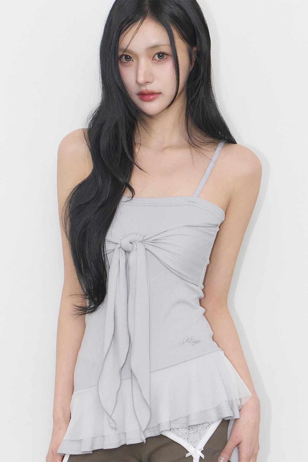 리본 타이 슬리브리스 그레이