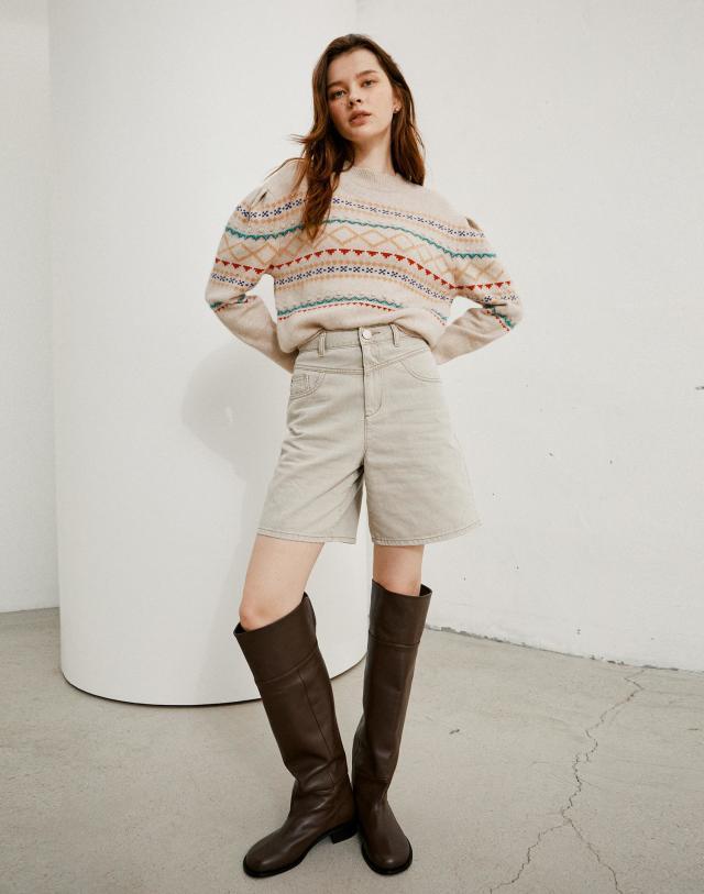 [잉화 착용][마시] 브라운 양가죽 캐주얼 롱부츠 (굽높이 : 3 cm/볼넓이 : 8.5 cm)