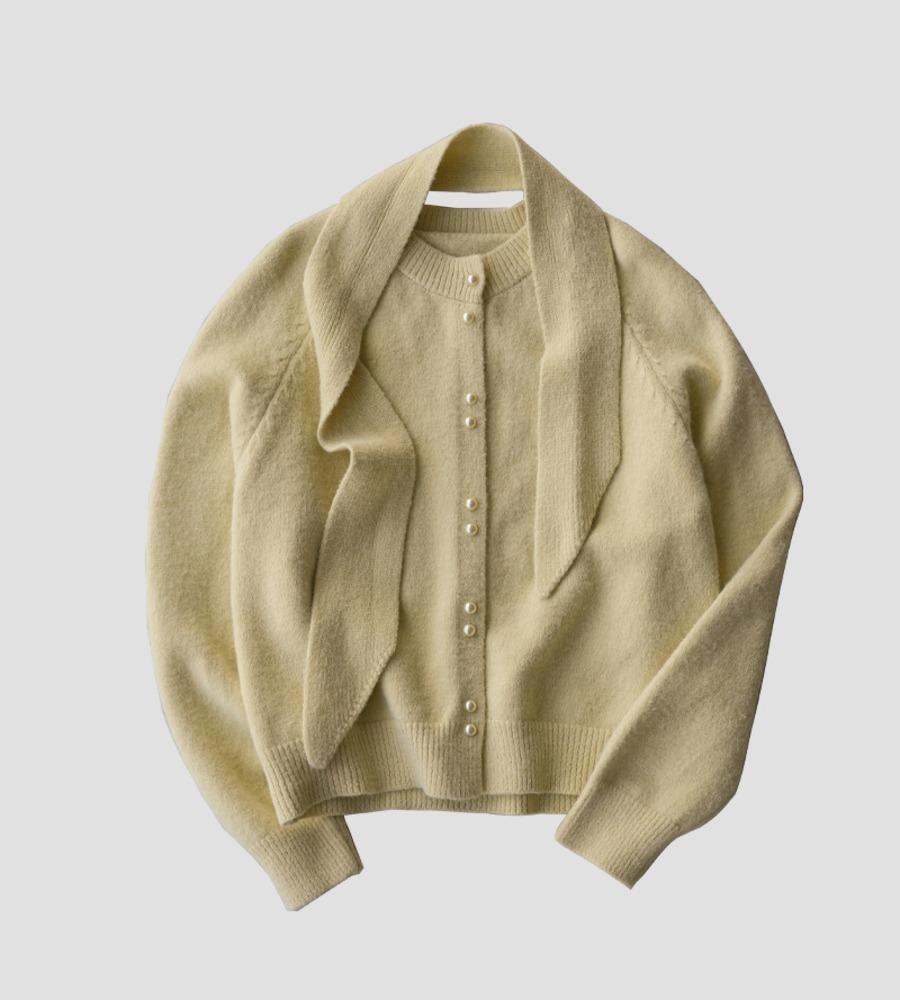 큐르 라운드 가디건 & 타이 SET