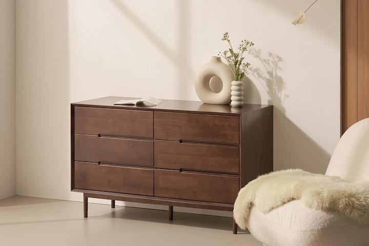 알바로 드로우 1200 6단 원목 와이드 서랍장 (거울/의자 추가선택)