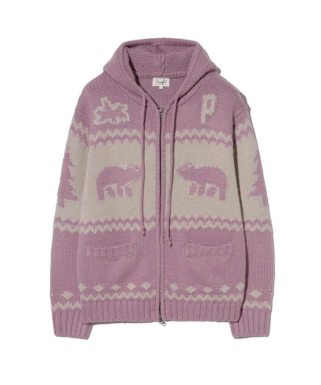 베어 투웨이 노르딕 니트 후드집업_더스티 핑크