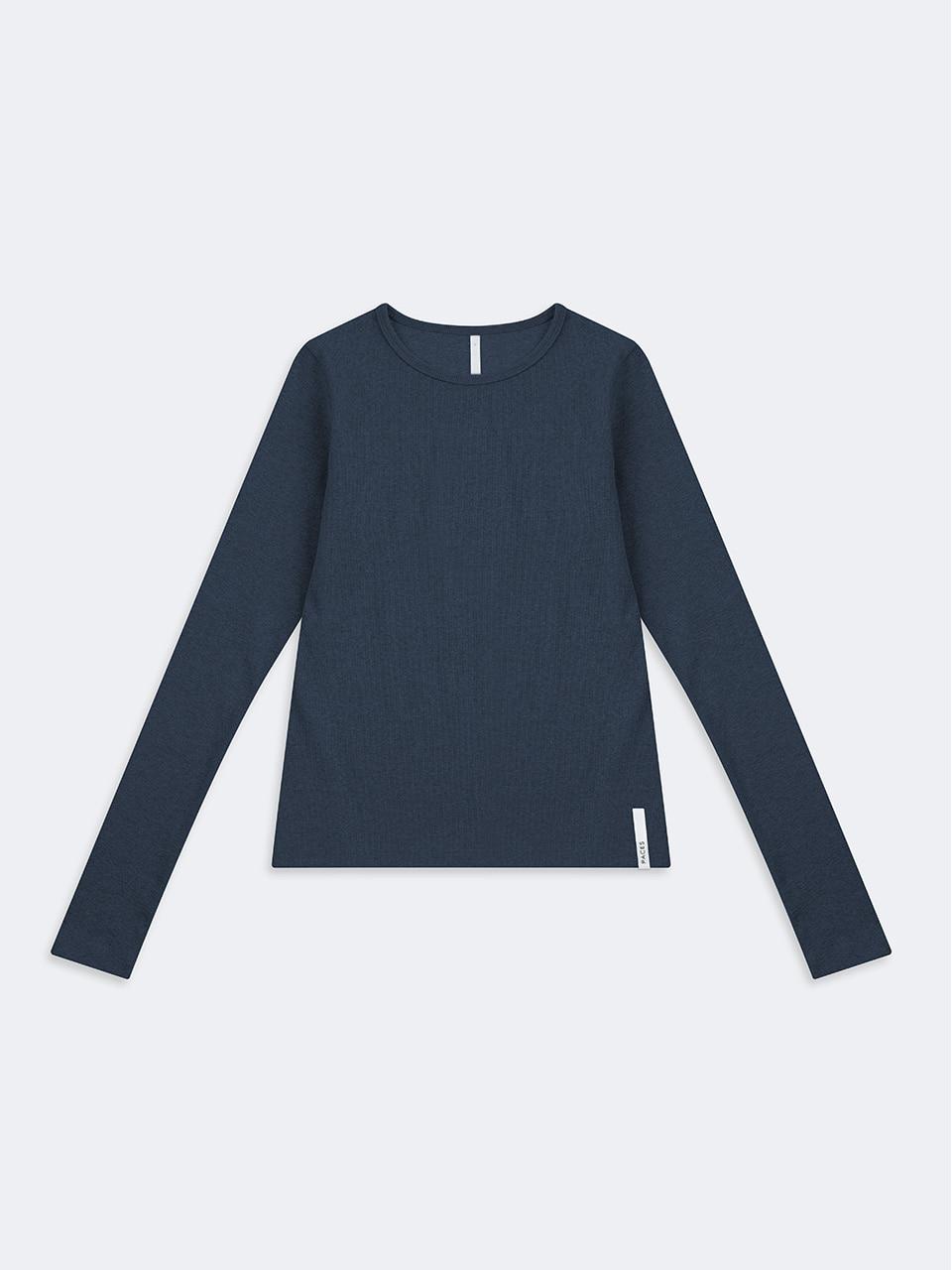 Binding Rib Long sleeve top Dark blue