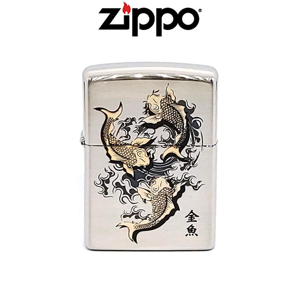 ZIPPO 250-18 GOLD FISH NI 지포 오일 라이터 USA 방풍 물고기 한강사