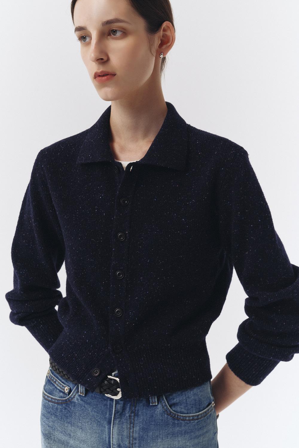 UNISEX OPEN COLLAR KNIT CARDIGAN MIDNIGHT BLUE