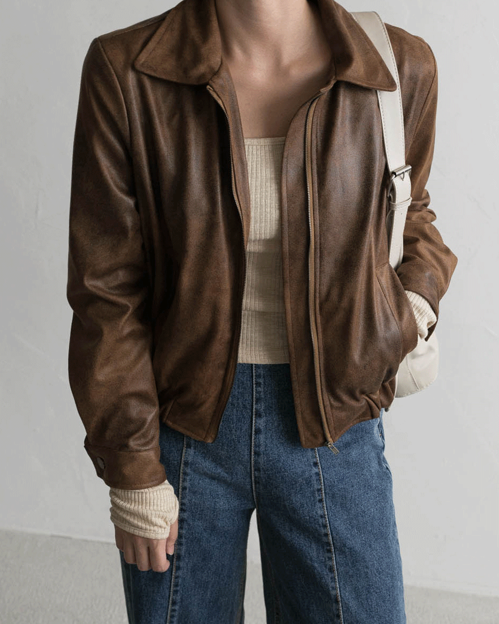 [당일출고] 빈티지 크랙 레더 블루종