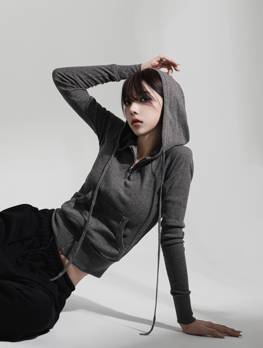 Sand Gray Slim Hood Zipup