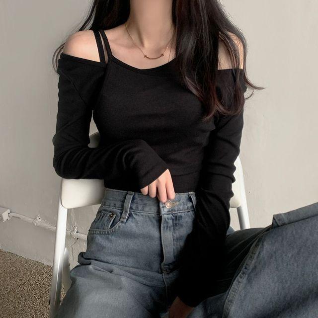 [세트가격/투웨이] 컷아웃 트임 레이어드 슬림 긴팔티셔츠