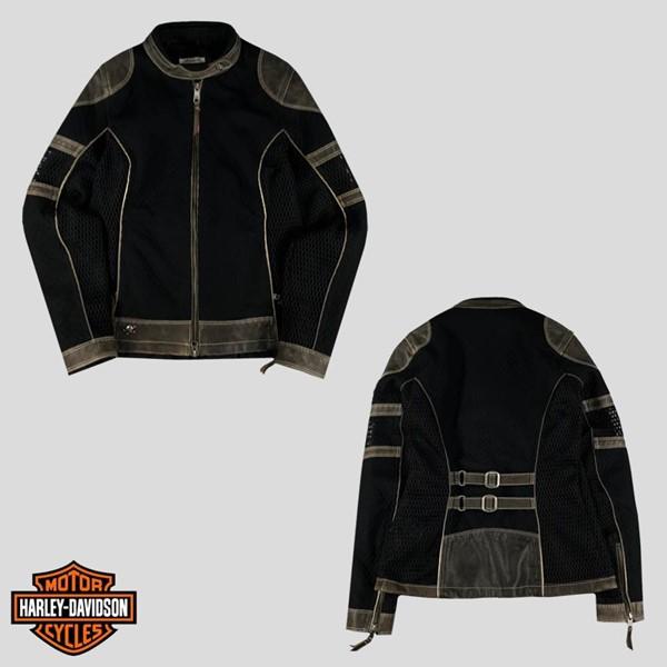 할리데이비슨 라이딩 기어 블랙 브라운 버팔로레더 가죽 메쉬 집업 레더자켓 | 카멜