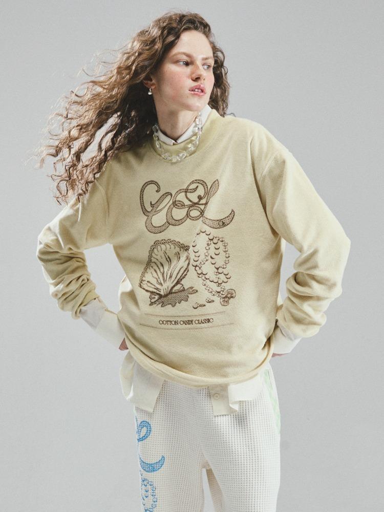 PEARL SHELL LONG SLEEVE TOP/BUTTER YELLOW