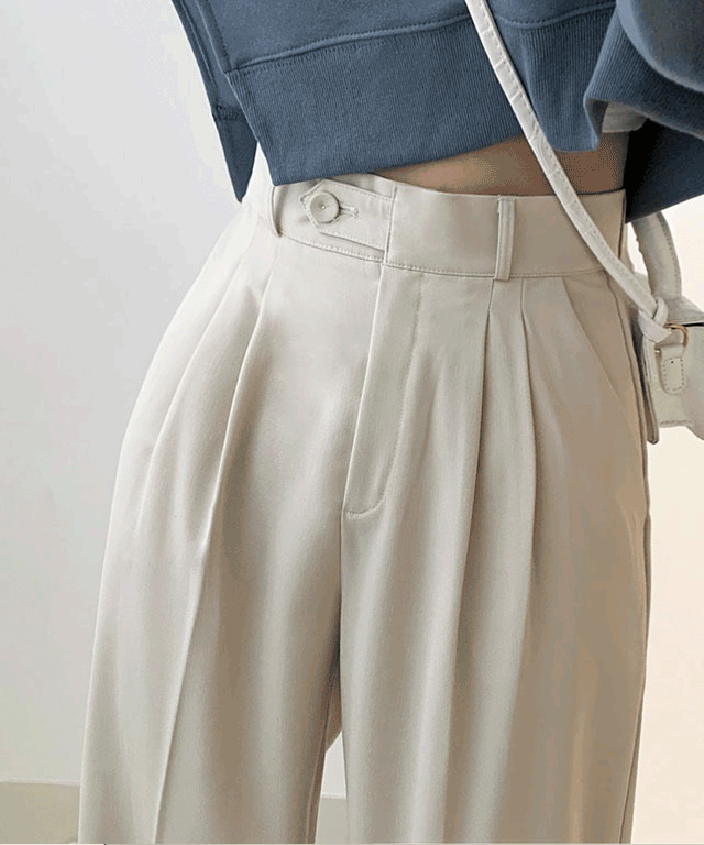 [3만장돌파/하이웨스트]허리강조 원버튼 핀턱 슬랙스