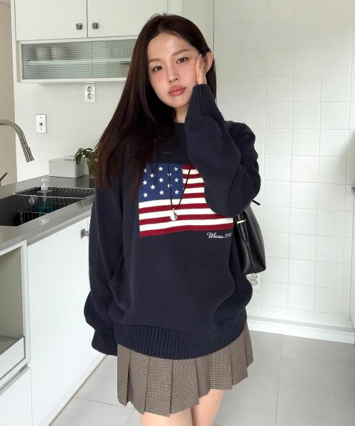 American Flag Intarsia Pullover / WHKAF4T81U