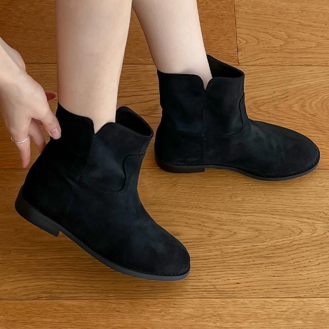 테리 스웨이드 브이컷 앵클 숏 부츠 (2cm)