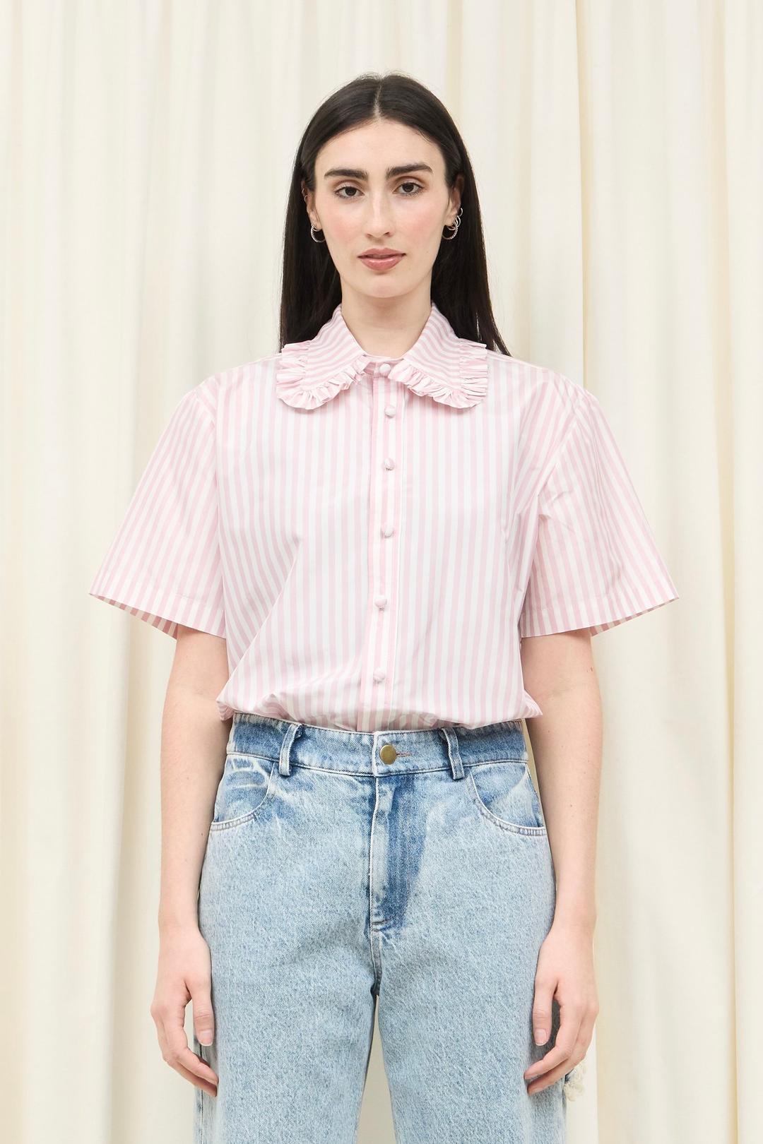 Pip Ruffle Collar Shirt-Pink Stripe — Tanner Fletcher