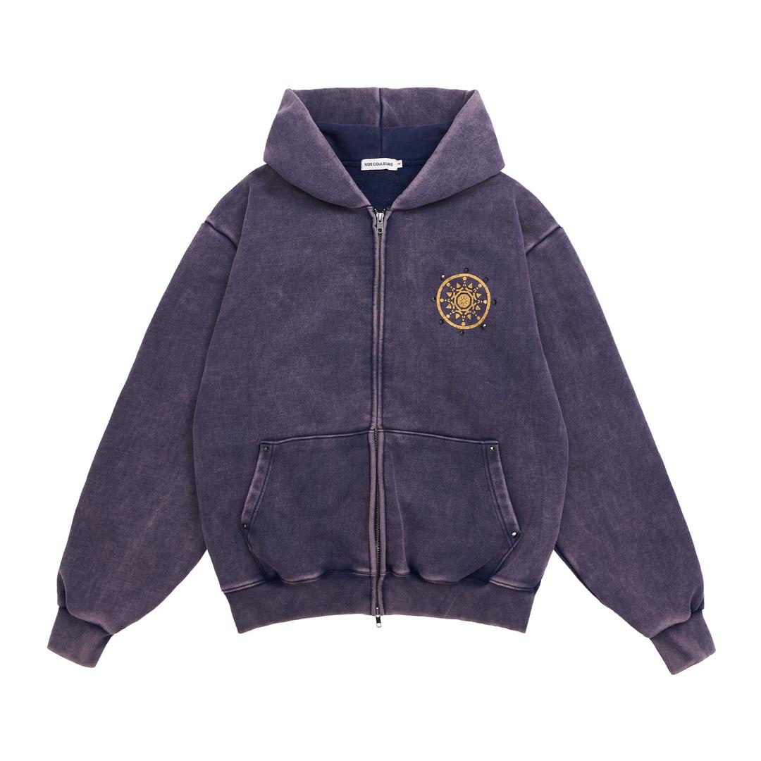 ETHINIC STUD ZIP HOODIE PURPLE
