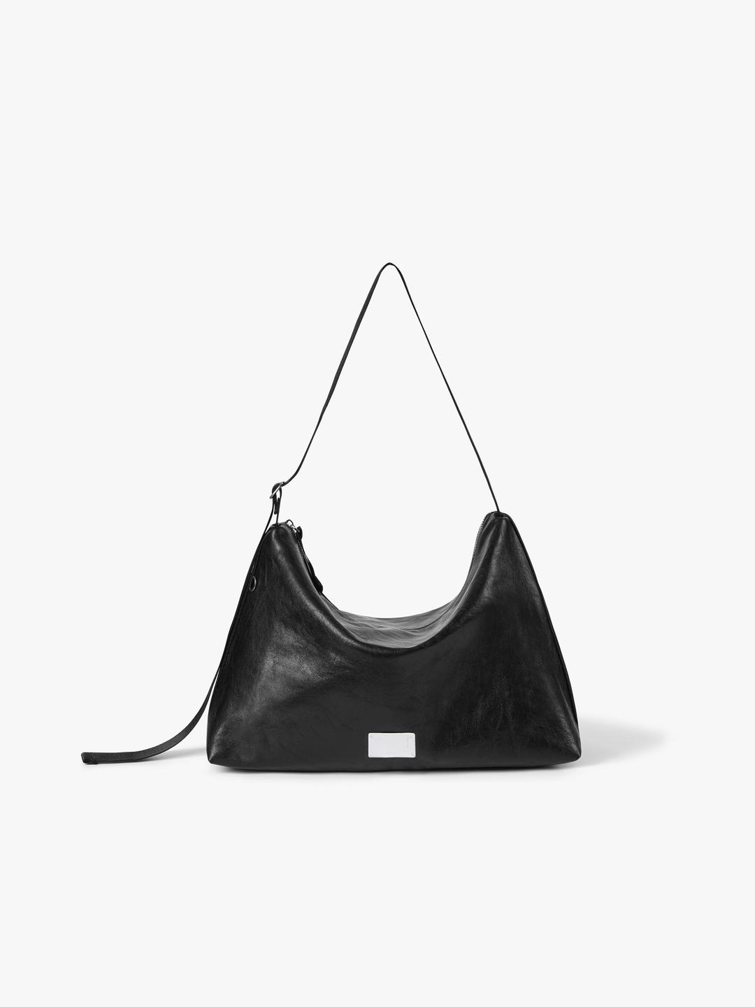 LEATHER HOBO BAG - BLACK