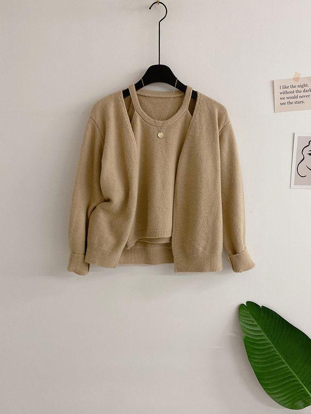 [세트] 산크 울 홀터넥 나시 니트 가디건(3color)