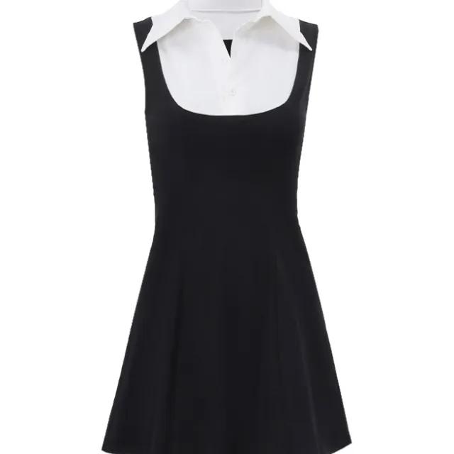 라일리 카라 셔츠+ 배색 뷔스티에 미니원피스 세트