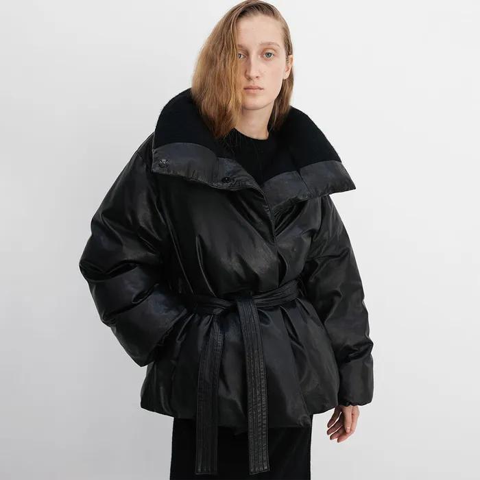 Italian Vegetable Lambskin Belted Puffer_Black