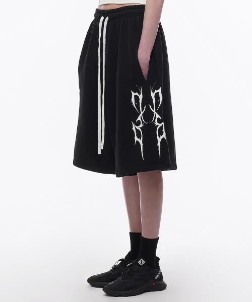 썬더 로고 하프 팬츠 블랙