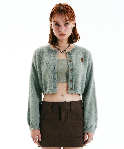 Fuzzy Crop Cardigan Sage