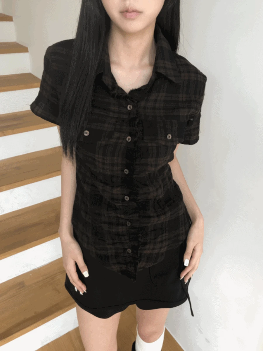 (모델소장) 빈티지 체크 반팔 셔링셔츠